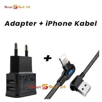 Produktbild von 2 Port USB Netzteil +Ladekabel für iPhone 5 6 7 8 11 12 X Xs Xr Xs Max ipad Schwarz