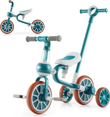 Image de COSTWAY 4 en 1 Tricycle & Vélo de course & Vélo d'équilibre & Voiture à pousser avec poignée de poussée réglable et pédales amovibles,pour enfants de 2 à 4 ans