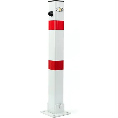 Obrázek produktu pro Parkovací sloupek sklopný zamykací kovový 60cm - bílý s odrazkami