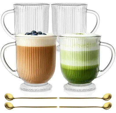 Glaskaffeetassen Set 4er, klar, 480 ml, mit Henkeln
