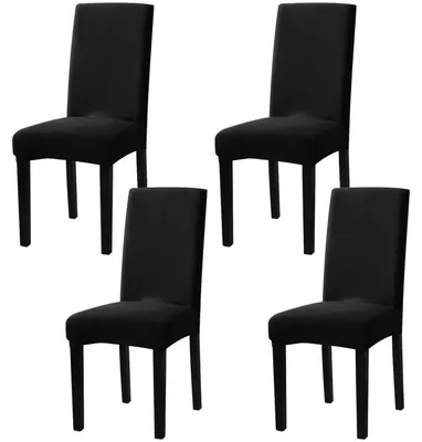 Productafbeelding van Stoelhoes set van 4, stretch, wasbaar, zwart, polyester