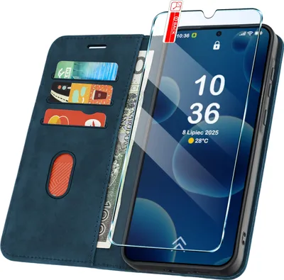 Zdjęcie produktu dla ETUI Z KLAPKĄ do Samsung A56 5G Zamykane Magnetyczne Skórzane + Szkło 9H