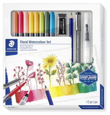 Produktbild von STAEDTLER Mixed Set "Blumen" Aquarell-Set Etui mit Doppelfasermalern, pigment liner, Bleistift, Pinsel und Radierer