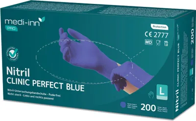 Produktbild von Medi-Inn PRO Clinic Perfect Blue Nitril-Einmalhandschuhe puderfrei (Large, 200 Stück)