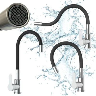 Produktbild von Küchenarmatur - Hochdruck Einhebelmischer - Flexibler 360° Auslauf - Stahl - Chromeschwarz - Höhe 40,1 cm - Anschluss 3/8 Zoll, MODERNO FLEX