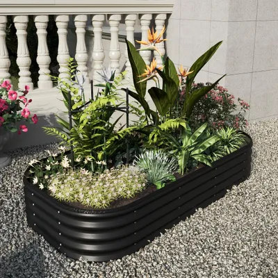 Produktbild von Livingandhome Gardens Plan Ovales Hochbeet aus Stahl – Platzsparend & Wetterfest