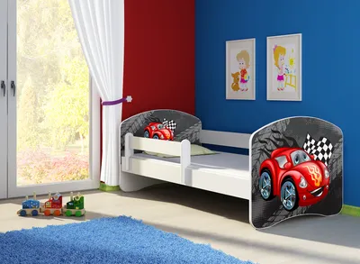 Produktbild von Kinderbett, Babybett 70x140, 80x160, 80x180cm Juniorbett, Kind, Motiv, Schublade CLAMARO, Bett Farbe:05 Rot Car, Ausführung:Mit Bettkasten, Bett Größe:140 x 70 cm