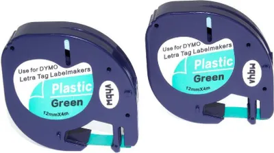 Produktbild von vhbw 2x Schriftband-Kassette kompatibel mit Dymo LetraTag LT-100H, 2000, LT-100T, Plus LT-100H, 200B Etiketten-Drucker 4m x 12mm Schwarz auf Grün