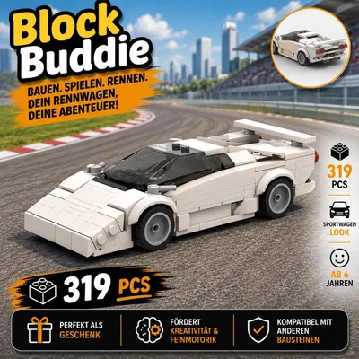Produktbild von BlockBuddie™ Countach inspiriertes Klemmbaustein Auto mit 319 Teilen – Sportwagen Modellbausatz