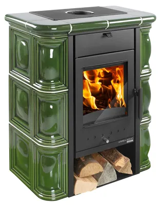 Produktbild von Kaminofen Haas & Sohn Tirol 343.15 Keramik grün 6 kW mit Holzfach