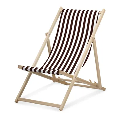 Image de Chaise longue - rayée étroite - Marron - pliable - en bois de hêtre - supporte jusqu'à 95kg - dossier réglable en 3 positions - Chaise longue de plage