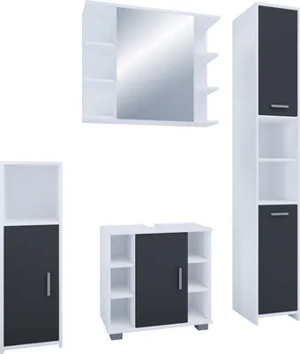 Produktbild von VCM 4-tlg. Badmöbelset | Badmöbel | Set aus Unterschrank, Midischrank, Hochschrank und Spiegelschrank | Badezimmermöbel - Zalo II