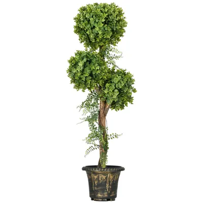 Produktbild von HOMCOM Künstlicher Pflanzenbaum 3 Buchsbaumkugeln mit Zementtopf, drinnen und draußen, Höhe 115 cm