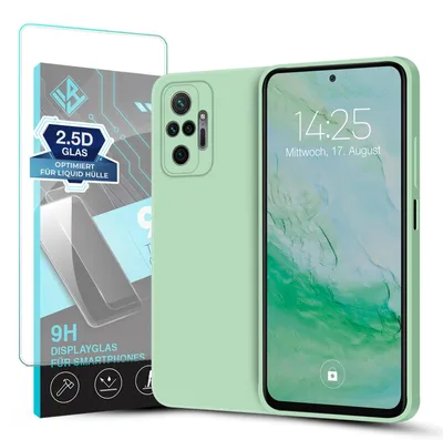 Produktbild von Hülle für Xiaomi Redmi Note 10 Pro mit 9H Displayglas Displayschutz Case Cover Bumper Smartphone Softgrip Schutzhülle Farbe: Türkis