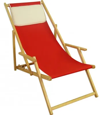 Produktbild von Gartenliege rot Liegestuhl Sonnenliege Kissen Deckchair Buche Natur Strandstuhl 10-308 N KH