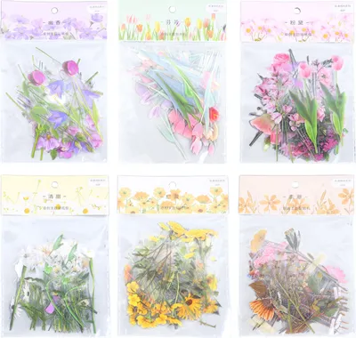 Obrázek produktu pro Sada 6 kusů samolepek s květinovým motivem, pro ruční tvoření, průhledný PET, květiny a listy, pro scrapbooking, fotoalba a bullet journal – 240 kusů