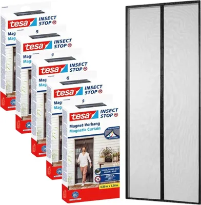 Obrázek produktu pro Magnetická síť proti hmyzu TESA, černá síť, dveře 0,9 x 2,1 m x5