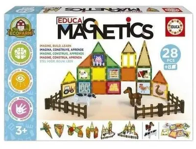 Immagine prodotto di Magnetics Ecofarm - Construction Set - EDUCA - 28 magnetic pieces, 2 animals, 8 cards - Ages 3+