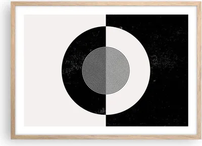 Produktbild von Gerahmtes Poster - Rahmen in heller Eiche - Abstraktion Rad Schwarz und Weiß - 70x50 cm - Wand Bild - Wanddeko - Wandbilder - Wandposter - Bilderrahmen - Bilder - Kunstdruck - P2NAA70x50-4316