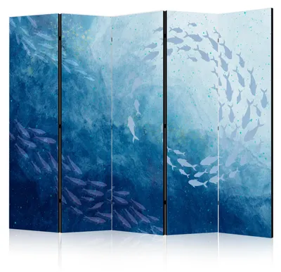 Produktbild von Muralo Beiseitig bedruckter PARAVENT 5-teilig Raumteiler klappbar FISCHSCHWARM NATUR 225cmx172cm
