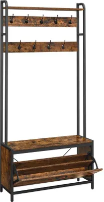 Produktbild von Famanu Garderobe mit Schuhschrank, 9 Haken und Ablagefläche - Vintage Schwarz