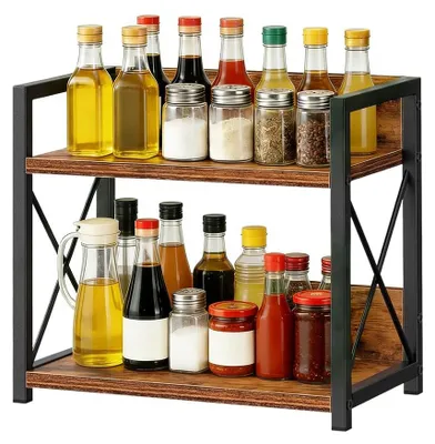 Image de Organisateur pour caféteria - Étagère en bois à 2 niveaux