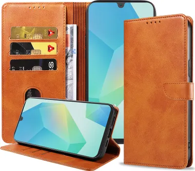 Zdjęcie produktu dla Etui na telefon Samsung Galaxy A16 ze sztucznej skóry z magnetyczną wargą i uchwytem na karty Etui z klapką - brązowe - Smartphonics