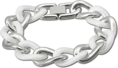 Produktbild von Amello Panzer Big Armband silber weiß Damen Schmuck Edelstahl Keramik D2ESAX06W