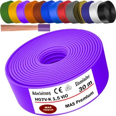 Productafbeelding van 30 meter installatiedraad H07 V-K, paars (lila), enkeldradig, flexibel, 1x1,5 mm²