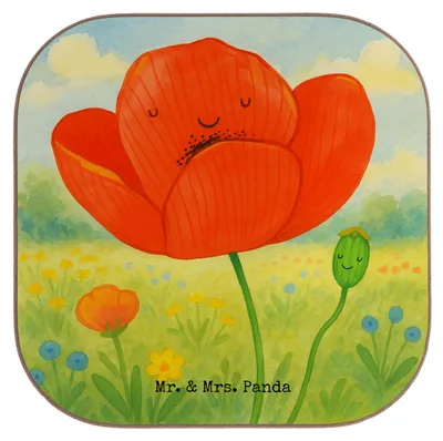 Produktbild von Mr. & Mrs. Panda Untersetzer Glas Blume Mohnblume Design - Weiß - Geschenk, Tassenuntersetzer, Tischschoner, Getränkeuntersetzer, Respekt, Glaube, Religion, Mohn, Coaster