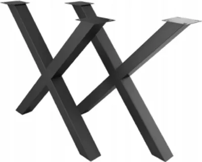 A pair of black metal table legs with an X-shaped design.