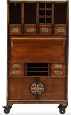 Produktbild von Casa Padrino Luxus Vintage Stil Barschrank mit Rollen Braun 96 x 37 x H. 173,5 cm - Massivholz Weinschrank - Vintage Stil Bar Möbel - Luxus Bar Möbel - Massivholz Bar Möbel