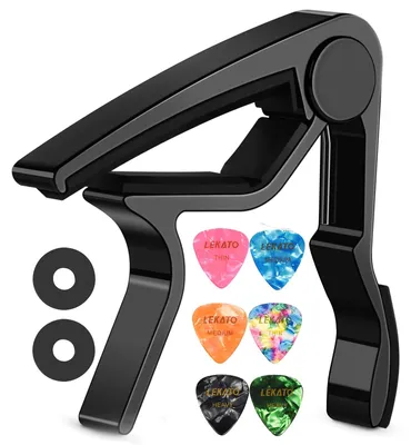 Productafbeelding van Capodaster met 6 plectrums voor gitaar en ukelele, zwart