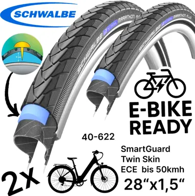 Produktbild von 2x Schwalbe Marathon Plus 28"x1,5" City Ebike Tour SmartGuard 40-622 Reflex Pannenschutz Reifen