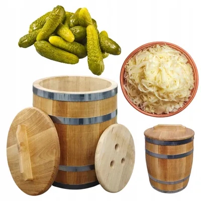 Immagine prodotto di Botti in legno di quercia, capacità 30 litri, prodotte a mano, adatte per la fermentazione, conformi alle normative europee. Ideali per la produzione di crauti, sottaceti e altri alimenti. Realizzate con materiali sicuri per gli alimenti e dotate di coperchio in legno pressato