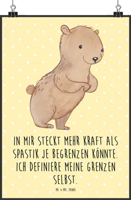 Produktbild von Mr. & Mrs. Panda Bild Bär Spastik DIN A3 - Gelb Pastell - Geschenk, Plakat, wanddeko, Kunstdruck, Wandbild, Spasmus, Spastizität, drucke