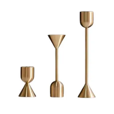 Produktbild von 3er Gold Eisen Kerzenhalter Kerzenständer Set Deko Kerzenleuchter