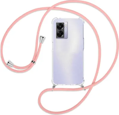 Produktbild von Handykette Backcover-Schutzhülle mit Band (Metall silberfarben) für Realme Narzo 50 5G, A57 / A77 - rosa