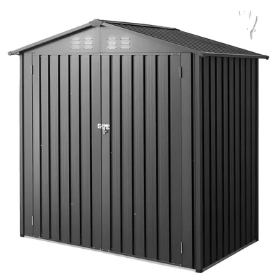 Image de VEVOR Abri de jardin métallique, abri de jardin avec portes verrouillables & 4 aérations à lamelles, abri de jardin avec toit pointu, abri de stockage pour arrière-cour, jardin, terrasse, vélo, 1860x1210x1841 mm