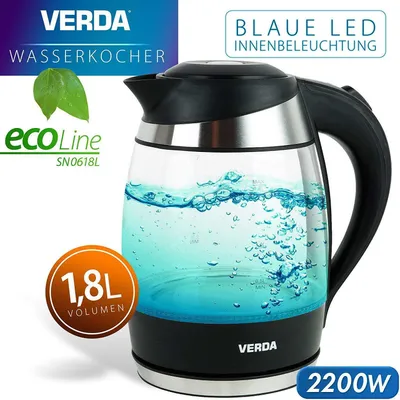 Produktbild von Wasserkocher 1,8L 2200W Kalkfilter LED Beleuchtung Kabelloss Glas SN0618L