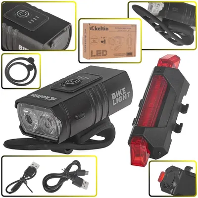 Image de KELTIN Éclairage pour vélo, kit avant 800 lm/900 mAh, arrière 120 lm/120 mAh K02313
