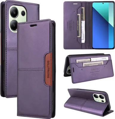 Obrázek produktu pro Pouzdro pro Xiaomi Redmi Note 13 4G, kožené flipové peněženkové pouzdro s přihrádkou na karty a stojánkem Fialová