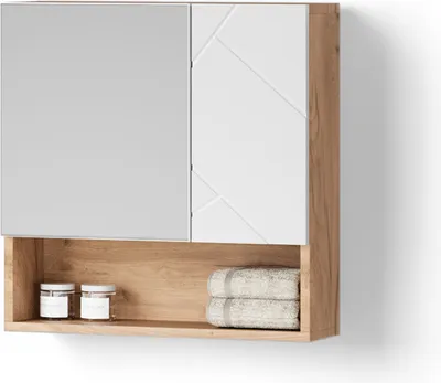 Immagine prodotto di Specchio contenitore bagno Livinity Ronco Bianco lucido/oro power oak 54 x 55 cm, Model 52822