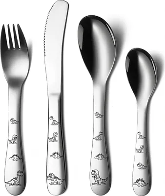 Produktbild von Stück Kinderbesteck mit Gravur, Edelstahl Besteck Set, Kinderbesteck mit Namensgravur, Hochglanzpolierte Glatte Runde Kante, Individualisiert Taufe für Jungen Mädchen Kinderbesteck