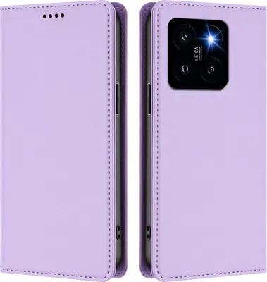 Immagine prodotto di Custodia in pelle per Xiaomi 14 Pro, custodia a libro magnetica in Finto cuoio con supporto, viola chiaro