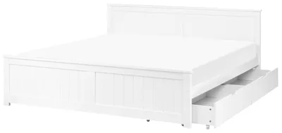 Zdjęcie produktu dla BELIANI Łóżko białe drewno sosnowe 180 x 200 cm rama ze stelażem z szufladami minimalistyczne skandynawskie