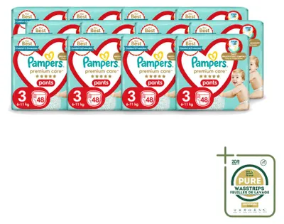 Image de 12 couches-culottes Pampers Premium Care, taille 3 (6–11 kg) - Pack économique - 12 pièces