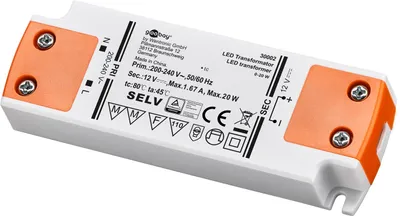 Obrázek produktu pro Goobay 30002 LED transformátor 12 V (DC)/20 W, 20 W, oranžovo-bílý - 12 V DC pro LED diody s celkovou zátěží až 20 W