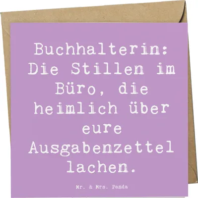 Produktbild von Mr. & Mrs. Panda Grußkarte Spruch Buchhalterin Humor - Lavendeltraum - Geschenk, Ausgabenzettel, Zahlen, Berufsliebe, Glückwunschkarte, doppelkarte, anlasskarte, Beruf