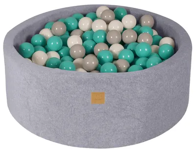 Obrázok produktu pre MeowBaby svetlosivý guľôčkový bazén okrúhly 90x30cm, loptičky: Biela/sivá/tyrkysová